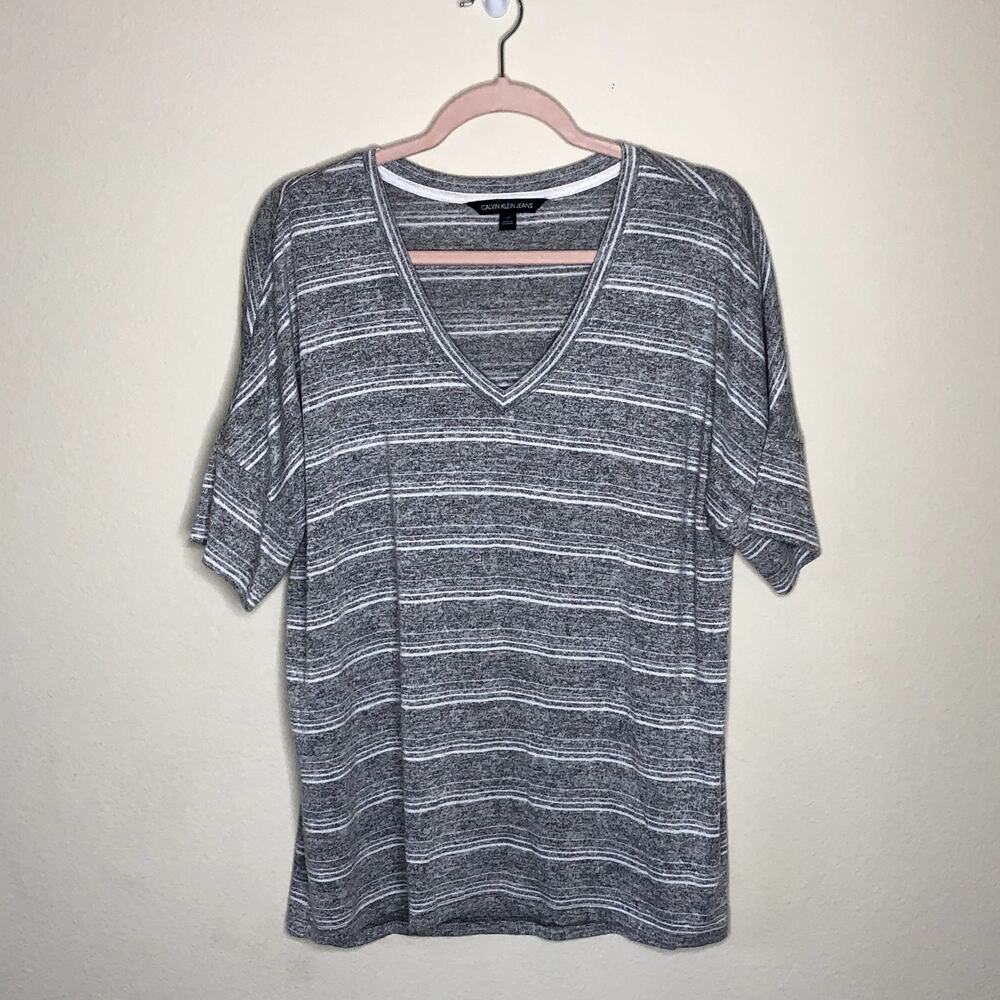 Calvin Klein Jeans Super Soft Gray Stripe Oversize Tee Large